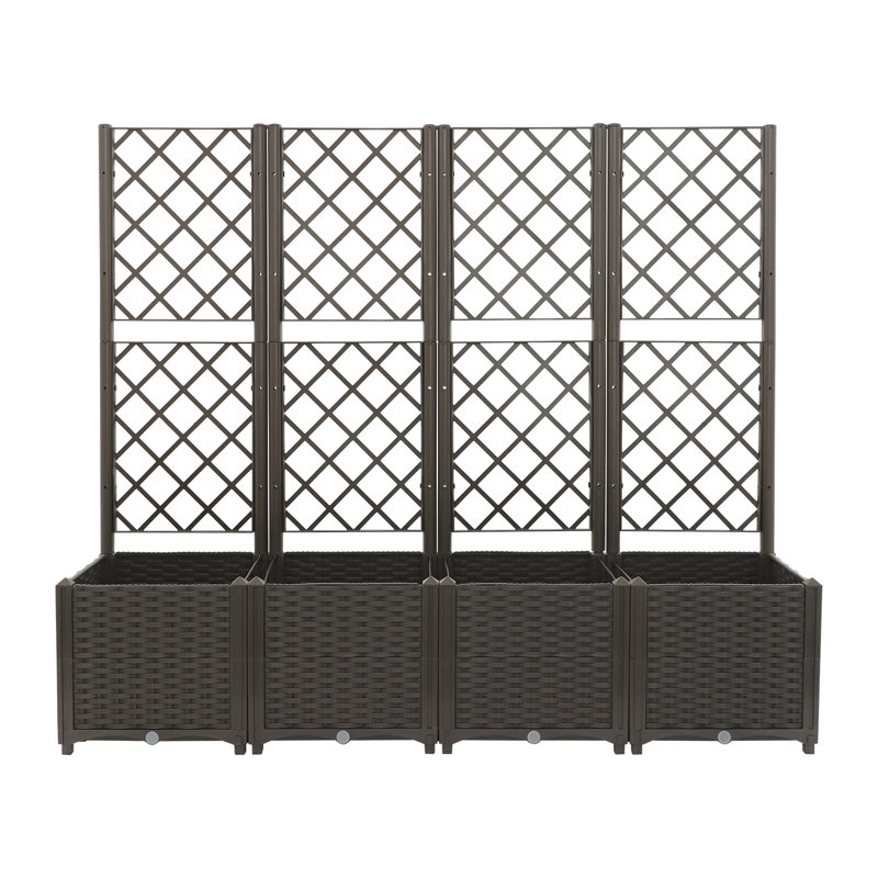 4PCS Plastic Plant Boxes With Trellis, Brown