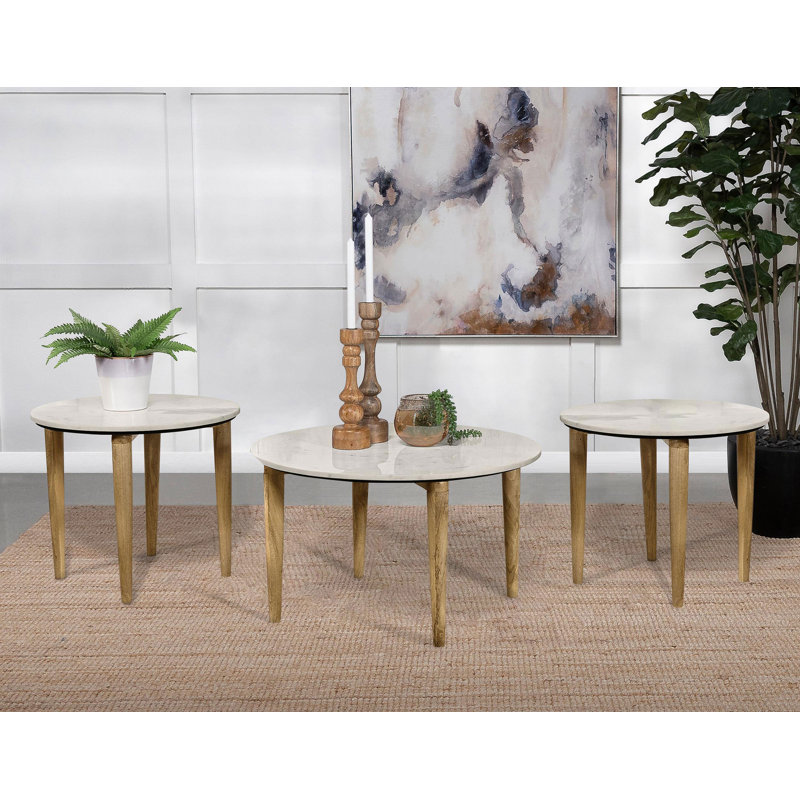 Ensemble de 3 tables basses et tables de bout Aldis - blanc, 3 pièces: table basse, 2 tables de bout