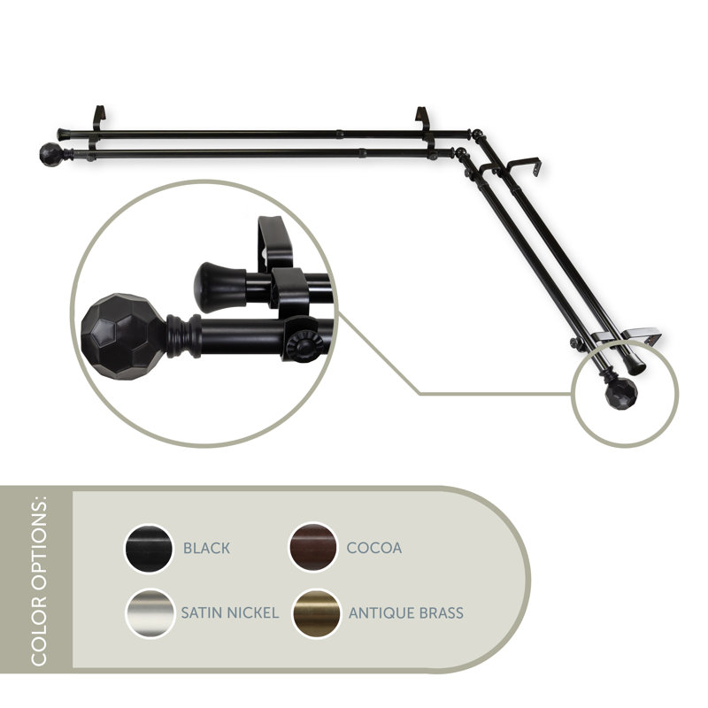 Tringle à rideaux double Campanella, 28” – 48”, Noir