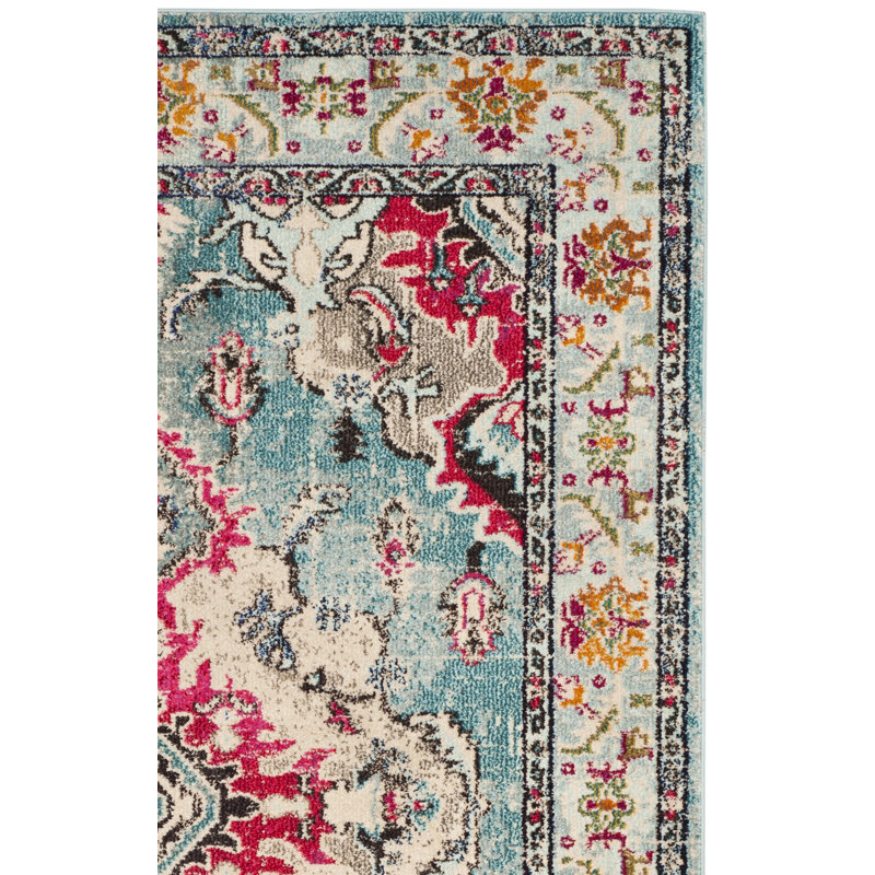 Almyra Oriental Area Rug, Square 11', Light Blue/Fuchsia
