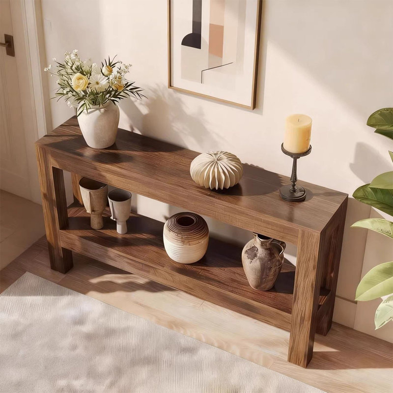 Retro Minimalist Practical Console Table, 29.53" H x 55.12" W x 13.78" D, Brown