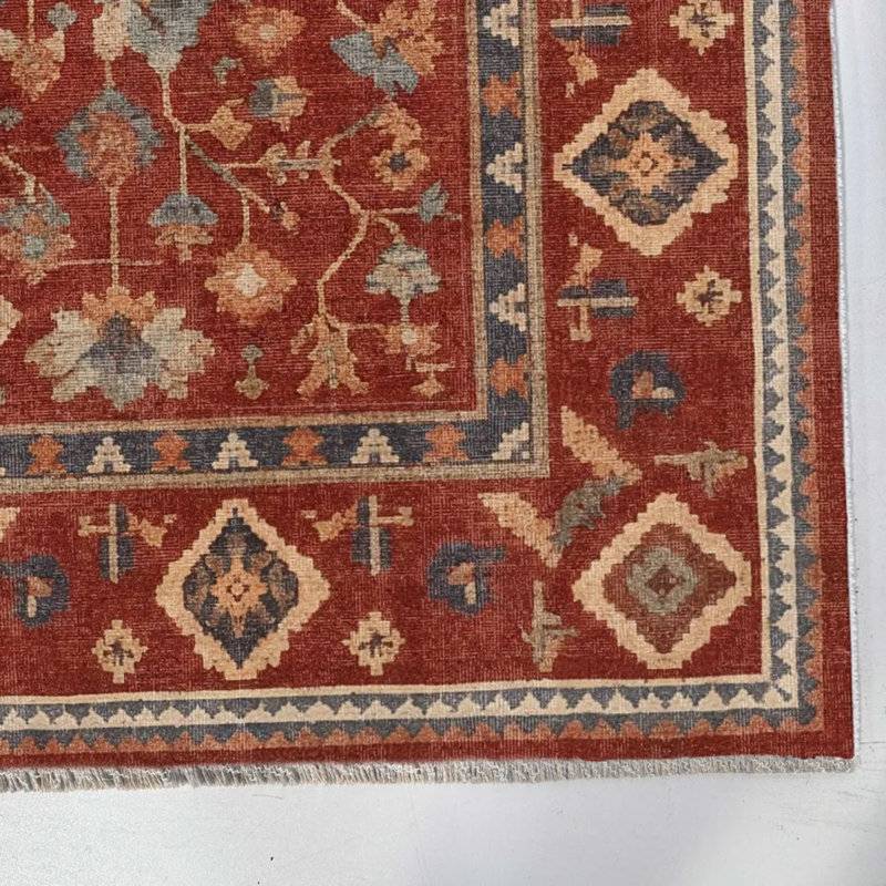 Tapis de couloir antidérapant en chenille Kilat, Rouge, Rectangle 6'7" x 5'3"
