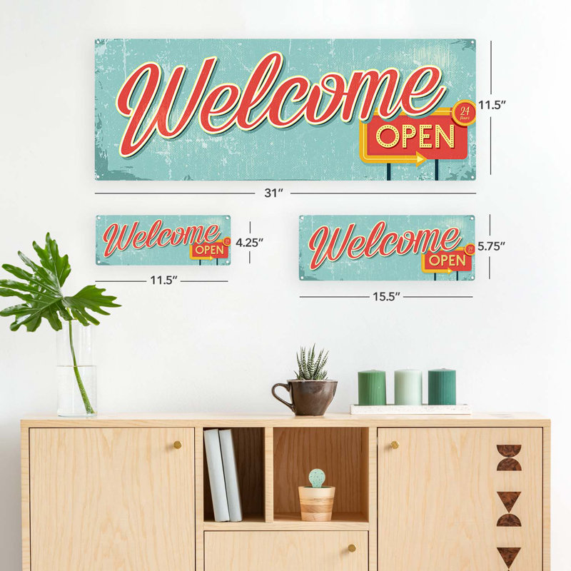 «Retro Welcome Metal Sign», H 5,75 po x l 15,5 po