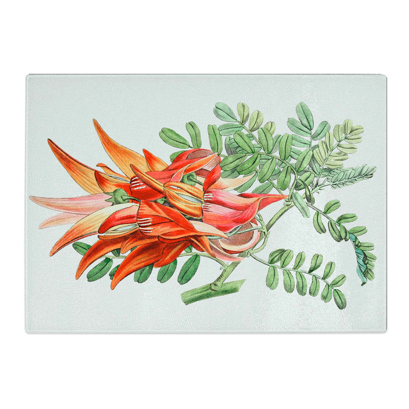 Tempered Glass Clianthus Flowers Chopping Board, 39 cm W x 28.5 cm L