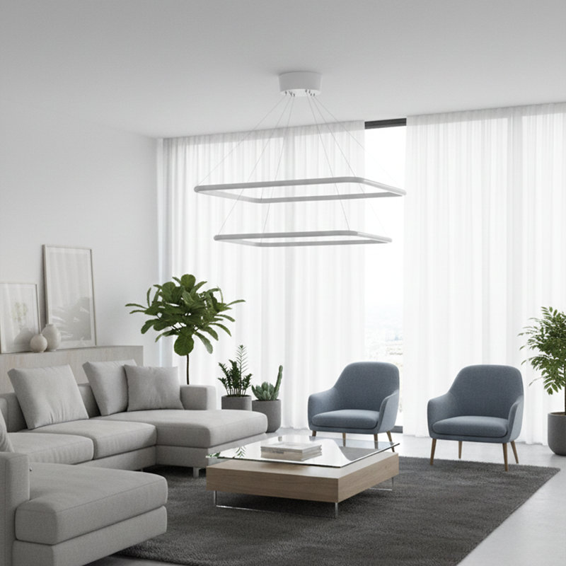 Lustre moderne à DEL à niveaux géométriques intégrés, 4500 Kelvins, Blanc