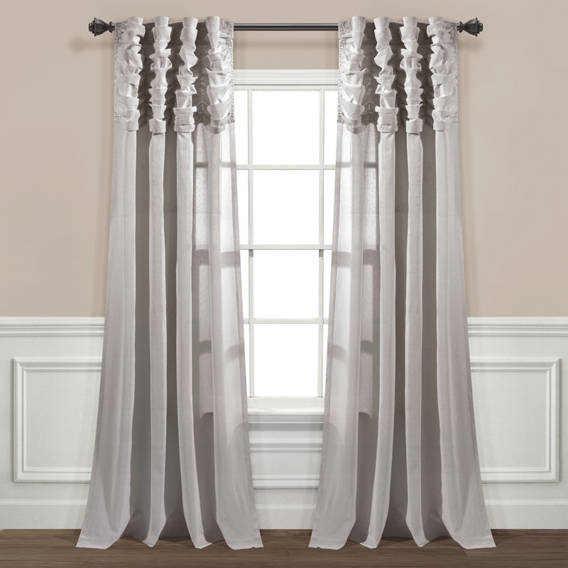 Paire de rideaux semi-transparents en coton mélangé avec passe-tringle, Gris pale