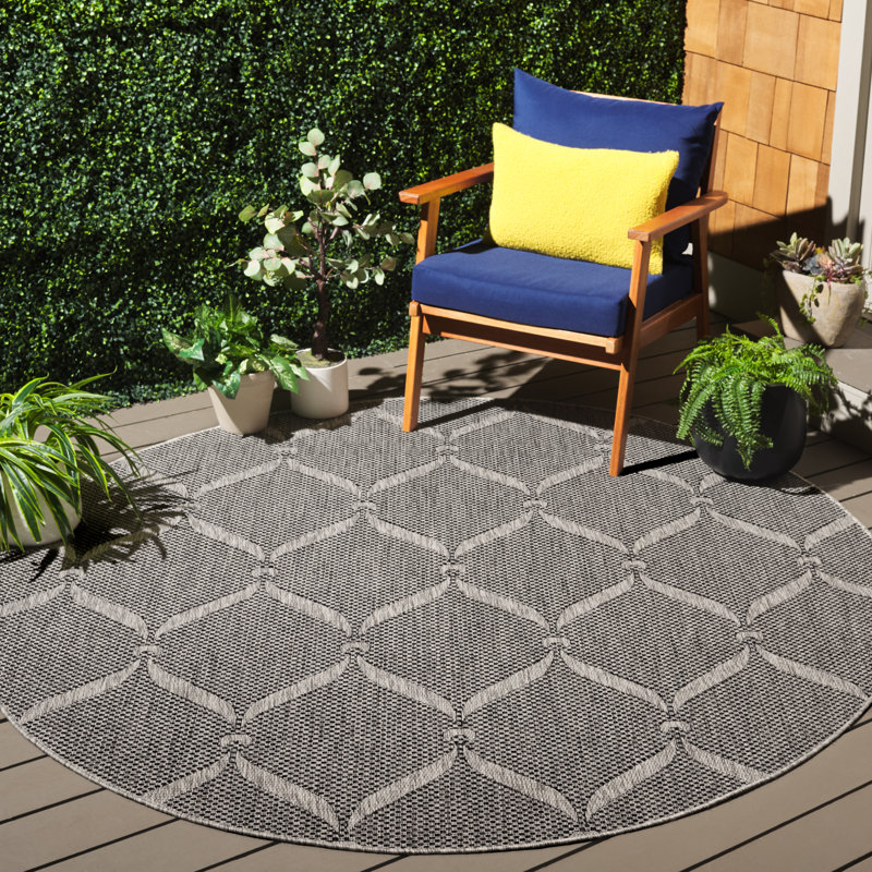 Tapis d'intérieur / extérieur à motif géométrique Nylie Performance, Rond 6 pi 7 po