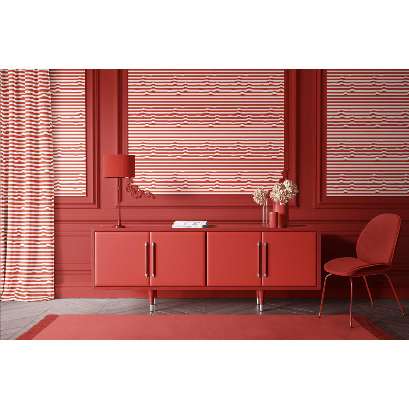 Warped Horizontal Stripe Wallpaper, Red/White