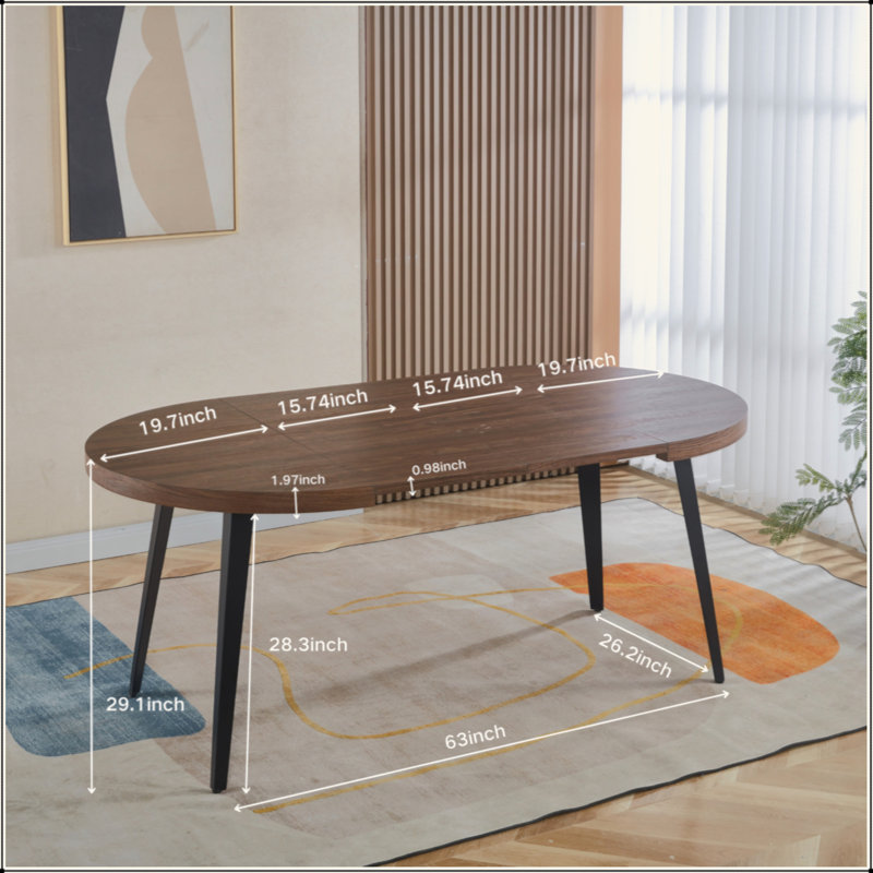 Table extensible, table à manger, table de bureau, table basse, pieds en métal, plateau en bois aggloméré, Noyer, Noir
