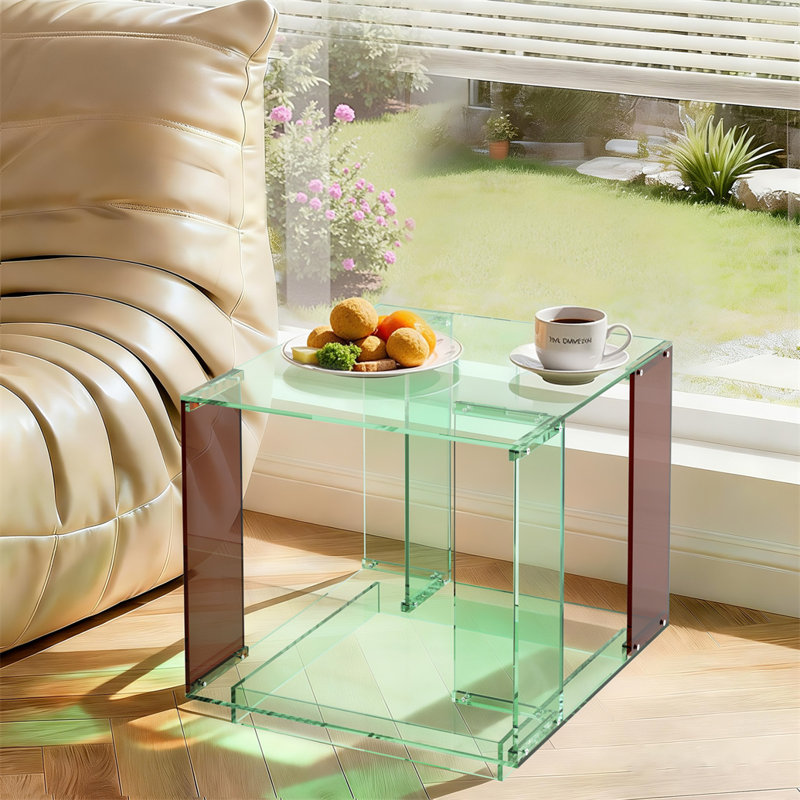Table de bout en acrylique avec rangement Table de chevet carrée moderne H 18 po
