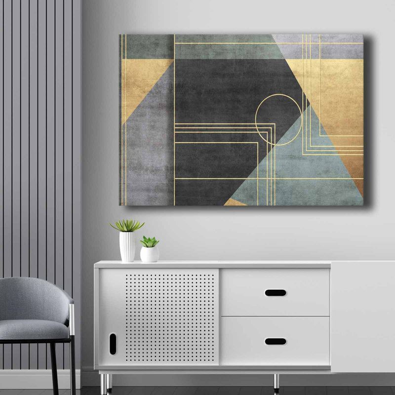 Superbe peinture décorative sur toile, bleue et dorée avec accents anthracite, 27,6 po x 39,4 po | 100% toile (épaisseur: 0,11 pouce) et cadre 100% bois de pin (épaisseur: 0,87 pouce) | Parfait pour les amateurs de décoration intérieure et d'art