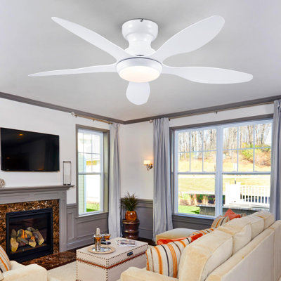 46" 5 Blade Modern Ceiling Fans With Lights And Remote/app Control