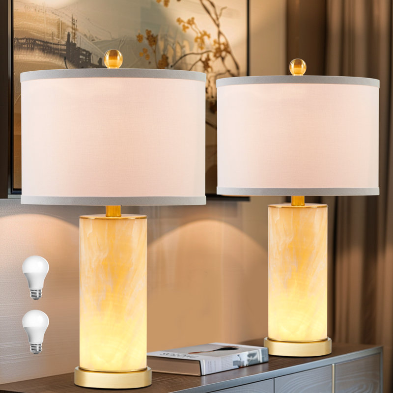 22 Inch Marble Table Lamp Set with LED Night Light and Bulbs