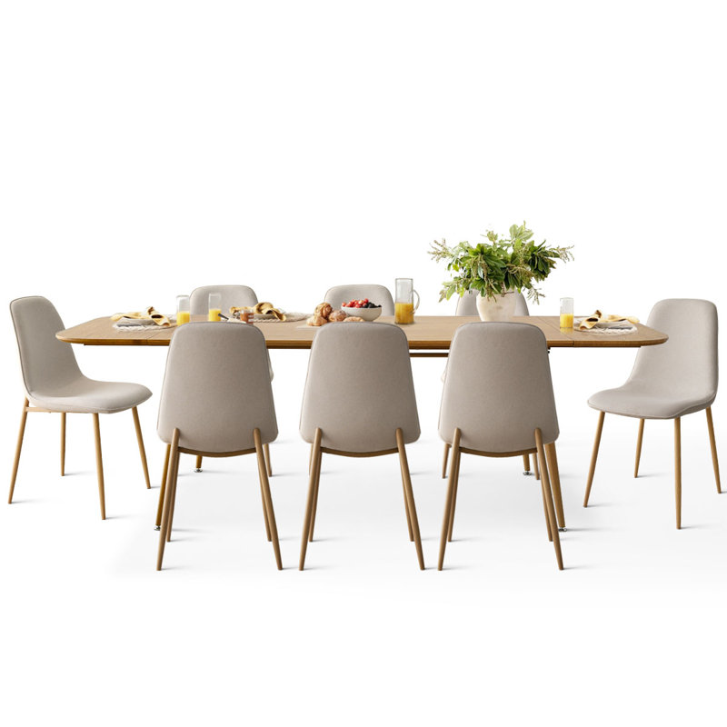  Ensemble de table de salle à manger 8 personnes Atkins avec table extensible et 8 chaises rembourrées en tissu, Beige