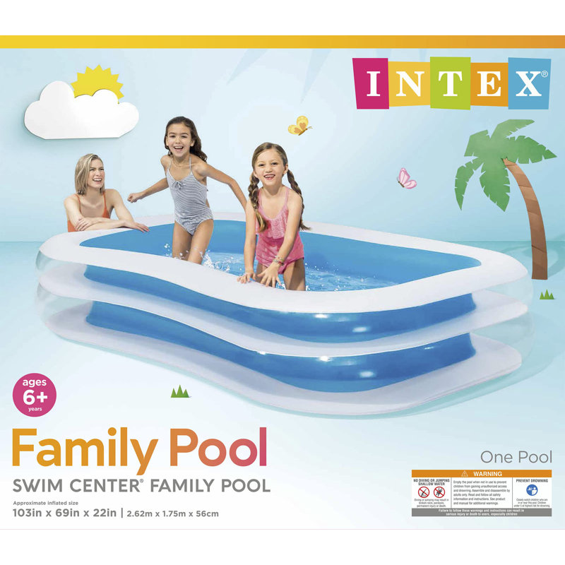 Plastic Rectangle Inflatable Pool 53cm H x 264cm W x 178cm L