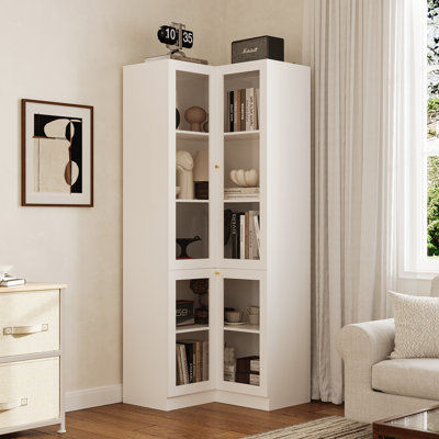 Modern Flexible Corner Display Cabinet With Smooth Gold Handles by Latitude Run