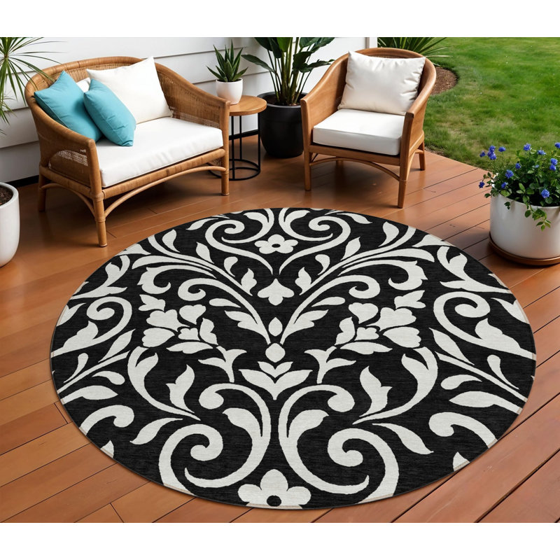 Tapis rond noir et ivoire 8 po