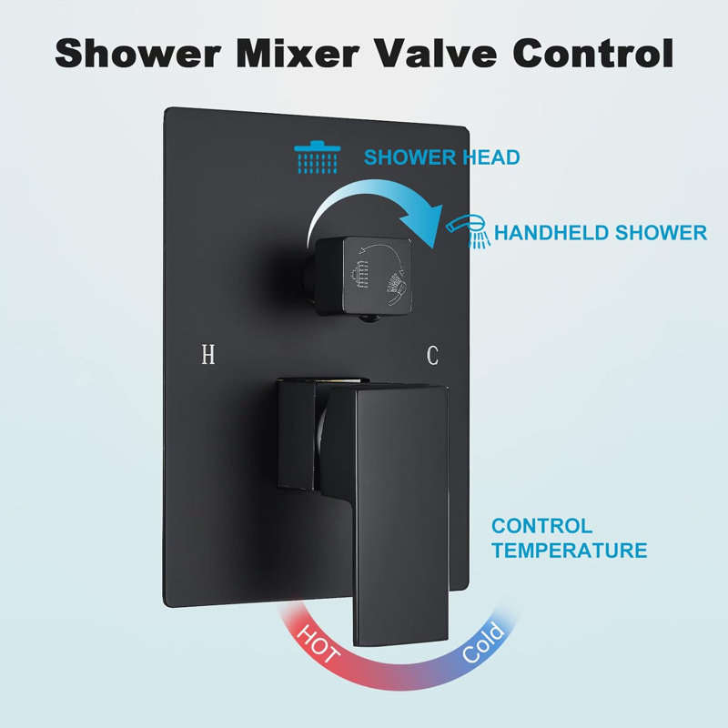 12 Inches Ceiling Mount Shower Faucets Sets Complete Shower System LED Rainfall Shower Head System Rough-in Valve Body and Trim Included