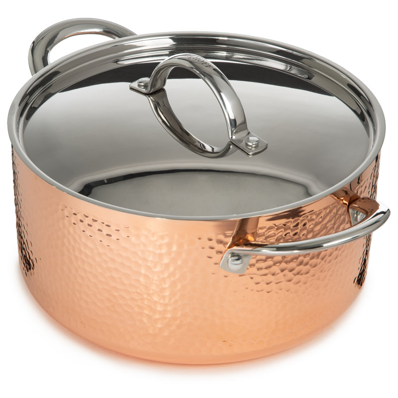 BergHOFF Vintage Tri-Ply Hammered Stainless Steel 9.5" Covered 5.75Qt. Dutch Oven, Copper