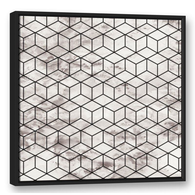 " Marble Geometric Cube ", 37.75" H x 37.75" W x 1.75" D , Black Framed