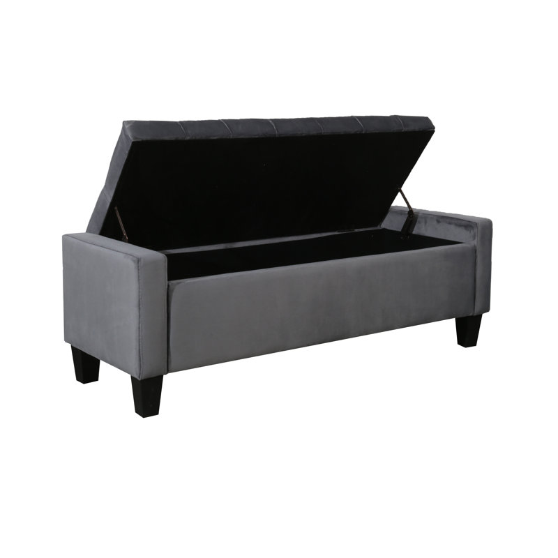 Rondre Velvet Button Tufted Storage Bench, Dark Grey