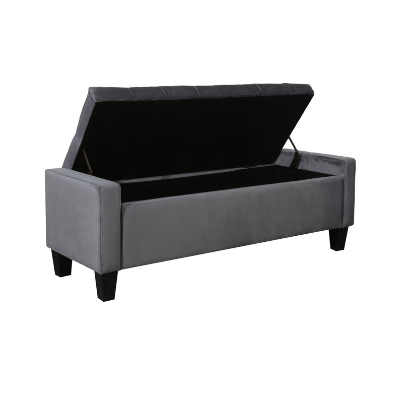 Rondre Velvet Button Tufted Storage Bench, Dark Gray