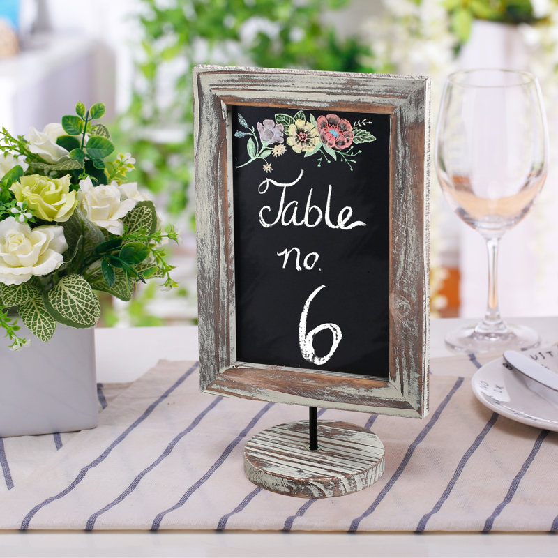 2 Piece Free Standing Burnt Wood Framed Tabletop Chalkboard Set, Light Brown