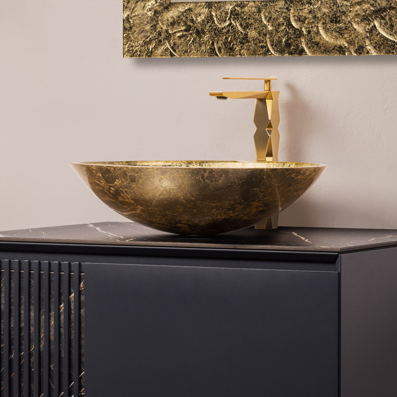 Luxury Oval Vessel Bathroom Sink, Gold Leaf