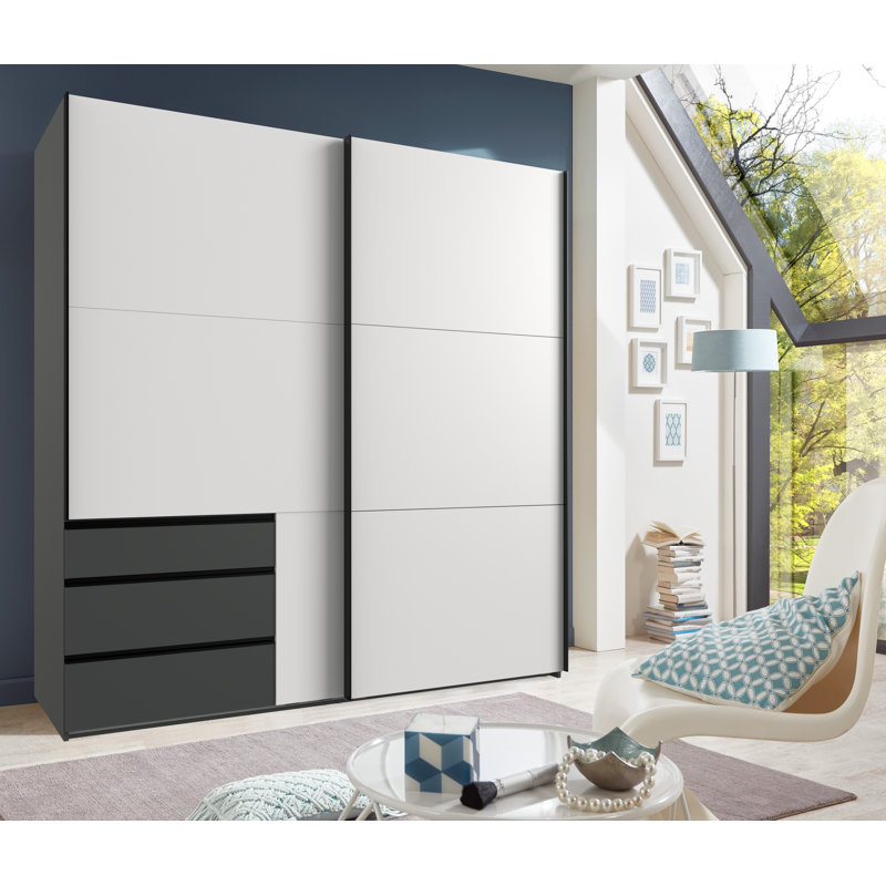 Guardino 2 Door Wardrobe, 216cm H x 200cm W x 65cm D, White/Graphite