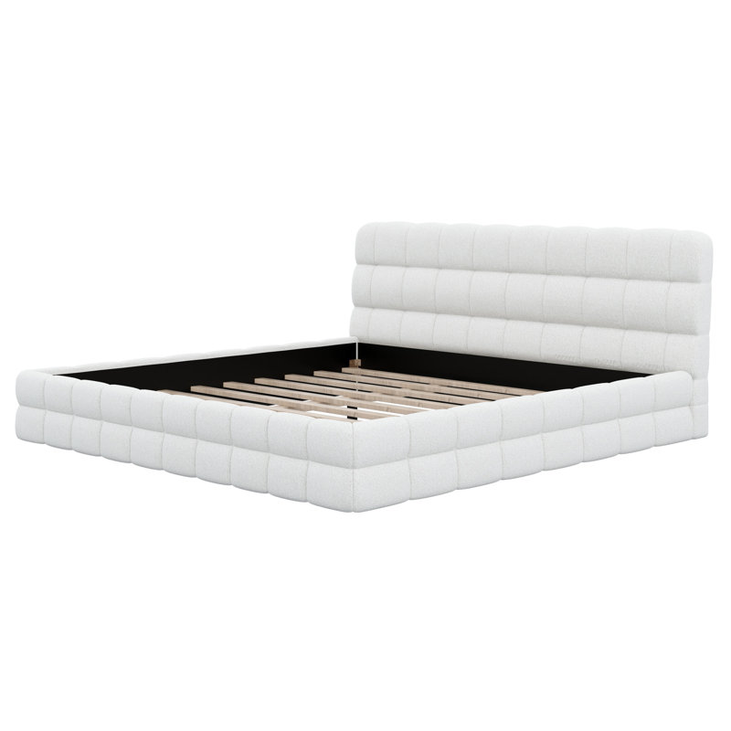 Modern Platform Bed with Upholstered Design, White