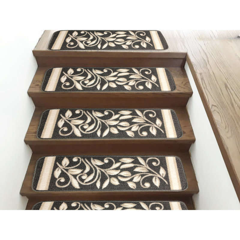 Tapis d'escalier antidérapant Doli, gris, Ensemble de 7