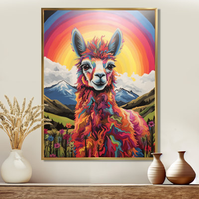 Alpaca In Chile Mountain Rainbow Landscape II - Llama Animal Wall Decor