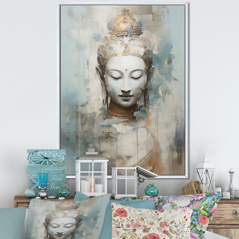 Statue de bouddhisme religieux III - impressions sur toile bouddhisme, Cadre flottant blanc, H 20 po x l 12 po x P 1 po