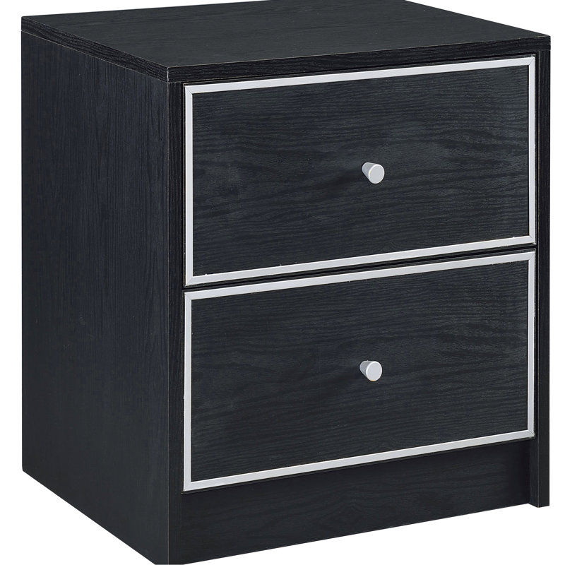 2 tables de chevet en noir et argent - Décoration de chambre à coucher industrielle avec glissières en métal fonctionnelles et faciles d'accès