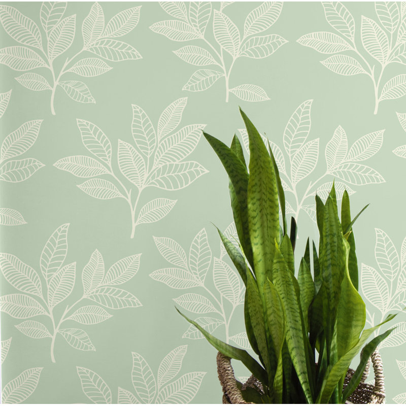 Rouleau de papier peint l 33 pi x l 20,5 po leaf silhouette Ventimiglia, Menthe