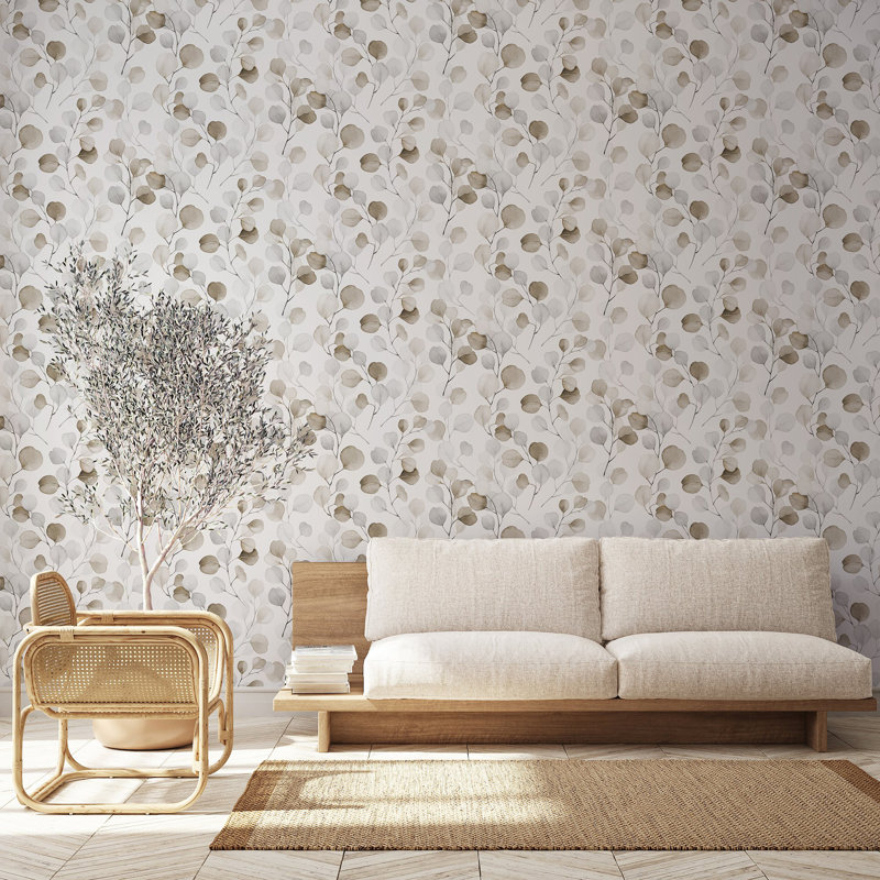 Flora Collection Eucalyptus Trailing Leaf Wallpaper Roll, Silver