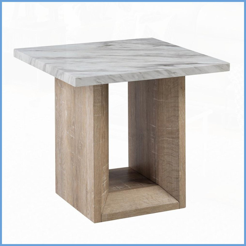 Table basse en marbre Gregory avec finition en bois brun clair et plateau facile à nettoyer Base de piédestal stable