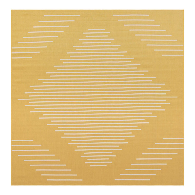 Moroccan Machine Woven Polypropylene Indoor / Outdoor Area Rug in Yellow/White, Square 10'8"