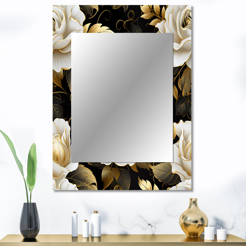 Décoration murale Timeless Beige Rose Elegant - Miroir floral, 40 po x 30 po