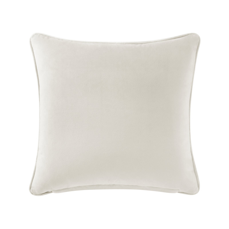 Cream Embroidered Square Pillow with Leaf Design, 16x16