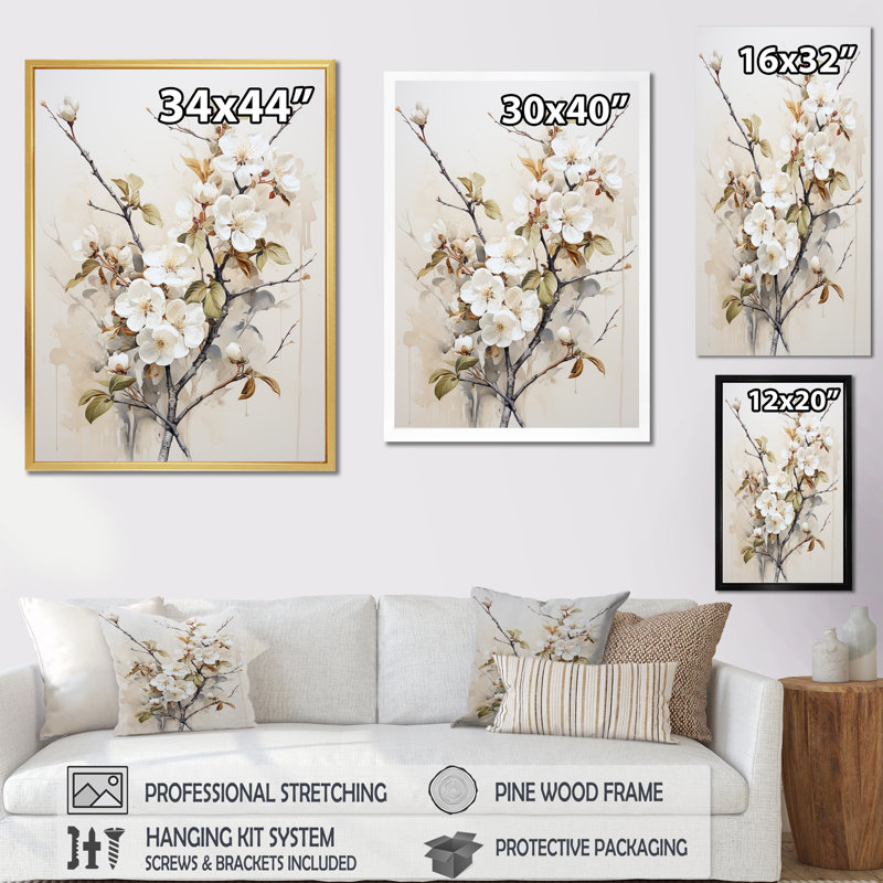 «White Apple Blossom Whispers I», reproduction d'art de Apple Blossom_106416, H 44 po x l 34 po x P 1,5 po