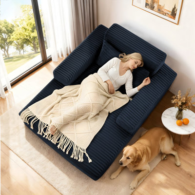 Boneless Couch Sofa, Chaise Lounge Chair, Corduroy Couch Boneless Sofa Chair for Living Room with Wide Armrest and Throw Pillows, No Assembly Required