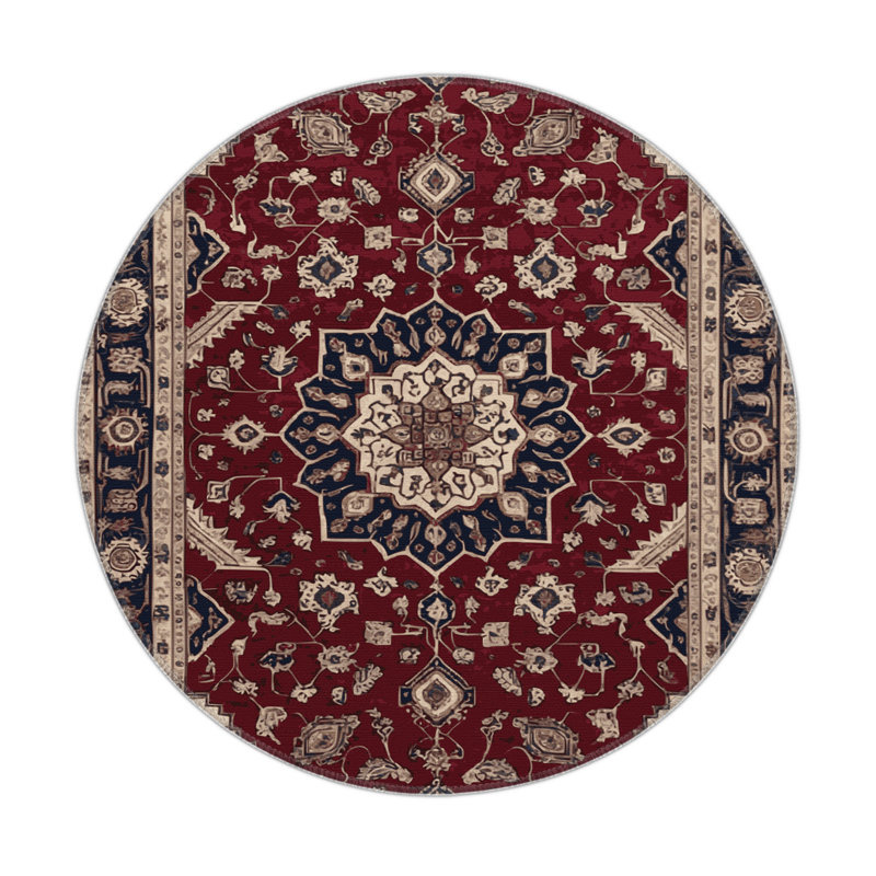 Tapis d'intérieur et d'extérieur rouge Persian, Rond 5 pi