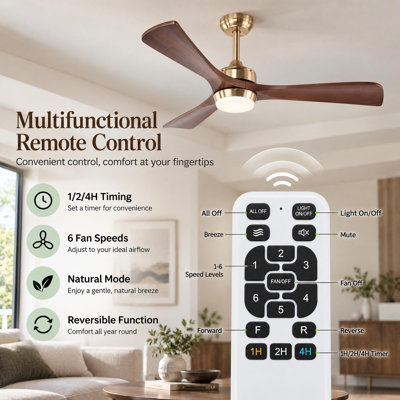 Ventilateur de plafond moderne doré de 52 pouces avec éclairage DEL