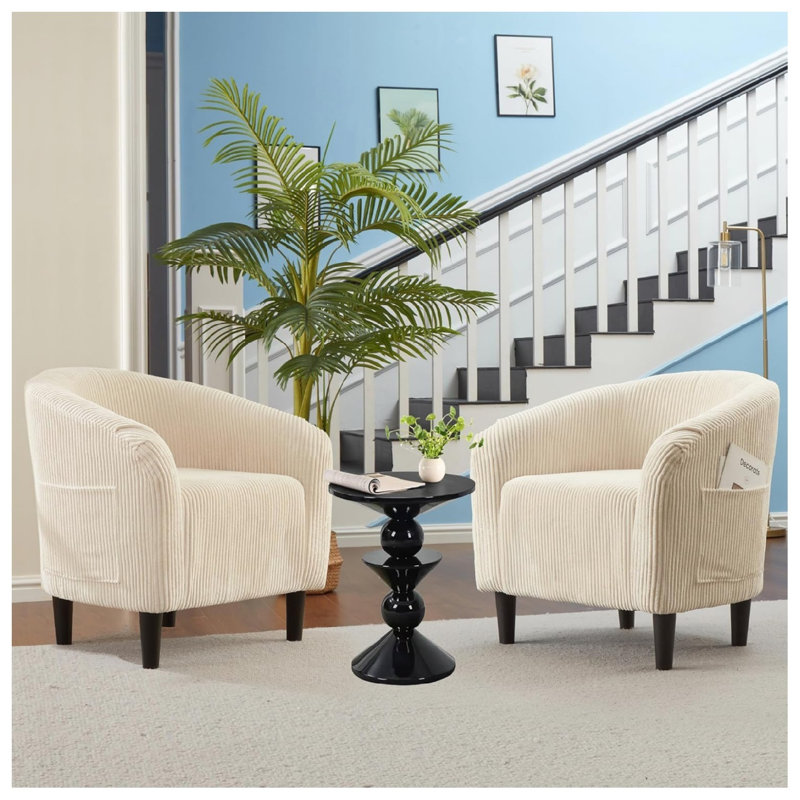 Barrel Accent Chair Corduroy Club Chair Elegant Armchair Cozy Backrest for Living Room Bedroom Reception Room Office - Beige