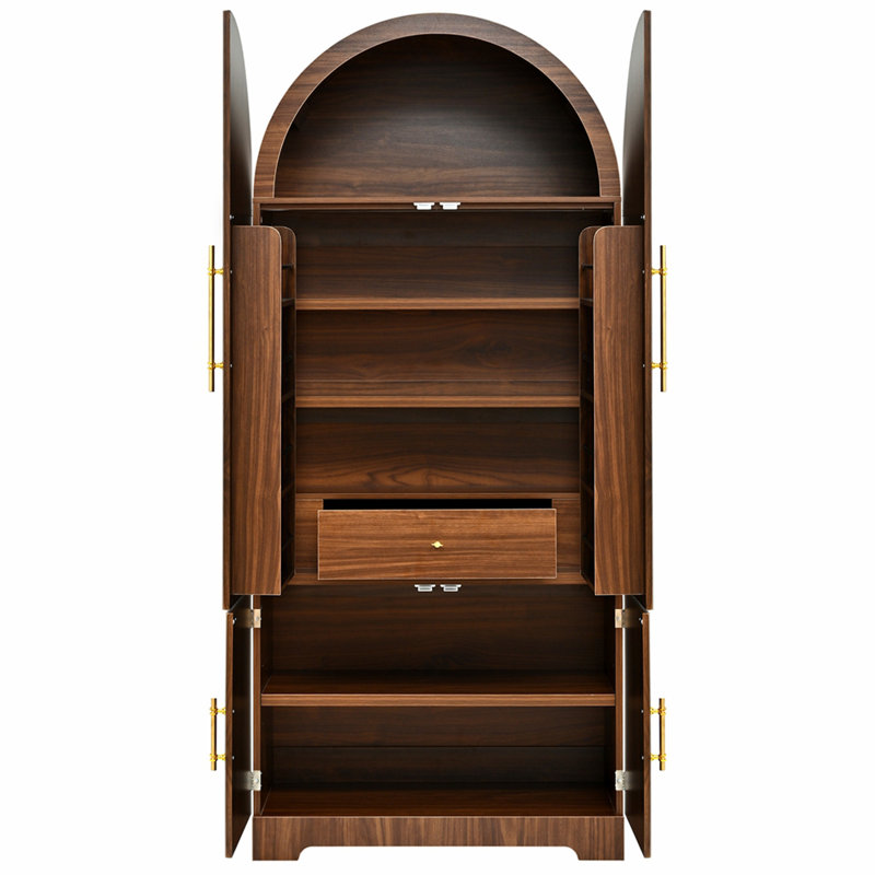 Grand garde-manger arqué de 72 po avec 8 tablettes de porte, armoires de rangement cannelées avec 3 tablettes réglables, tiroir caché, armoire polyvalente pour la cuisine, la salle à manger et la salle de bain, brun