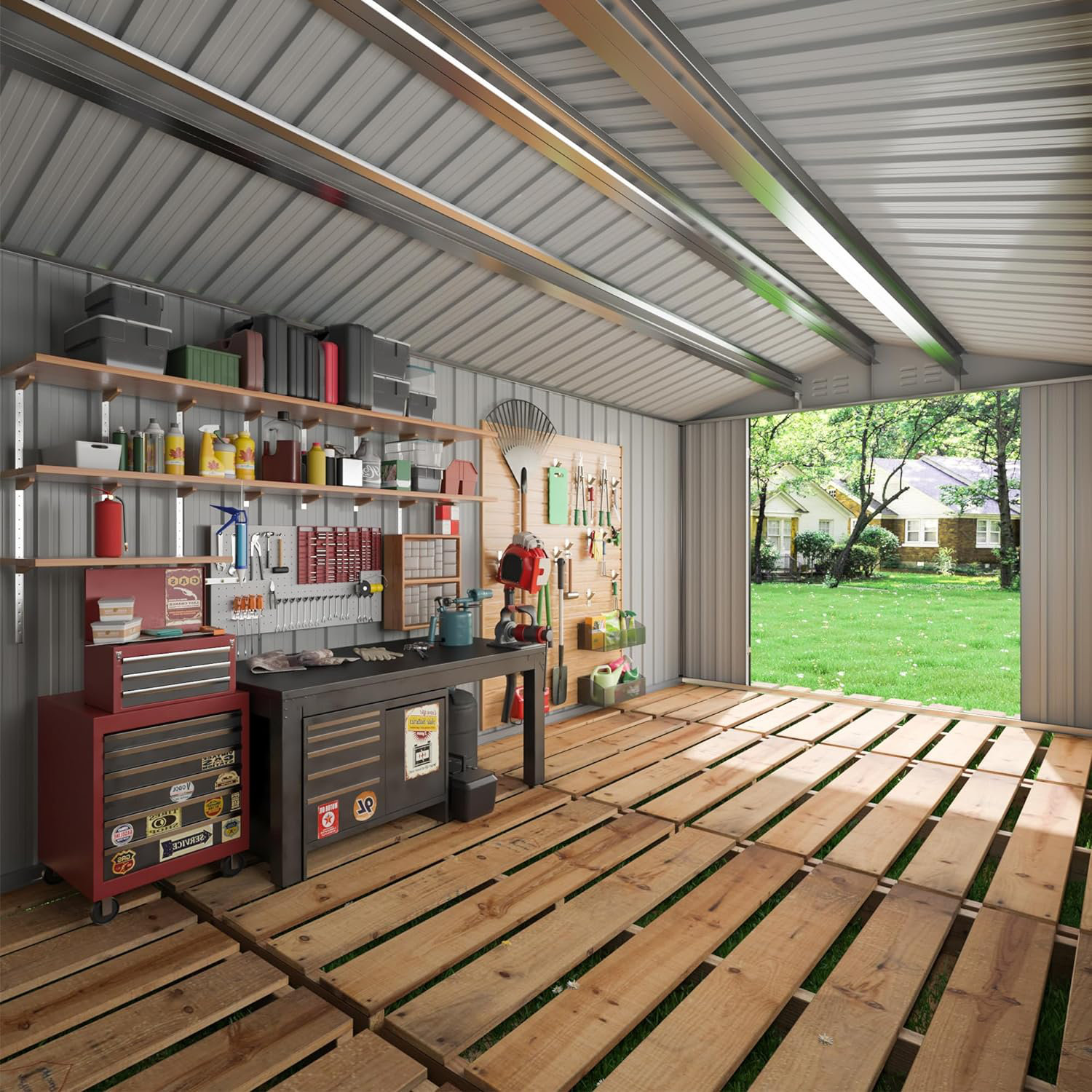 AECOJOY 5' x 3' Outdoor Metal Storage Shed with Lockable Door for ... Storage shed near me