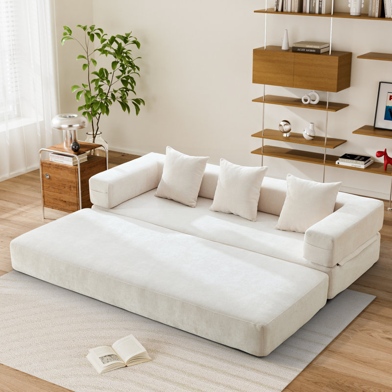 Canapé-lit pliant avec coussins Chenille, Beige