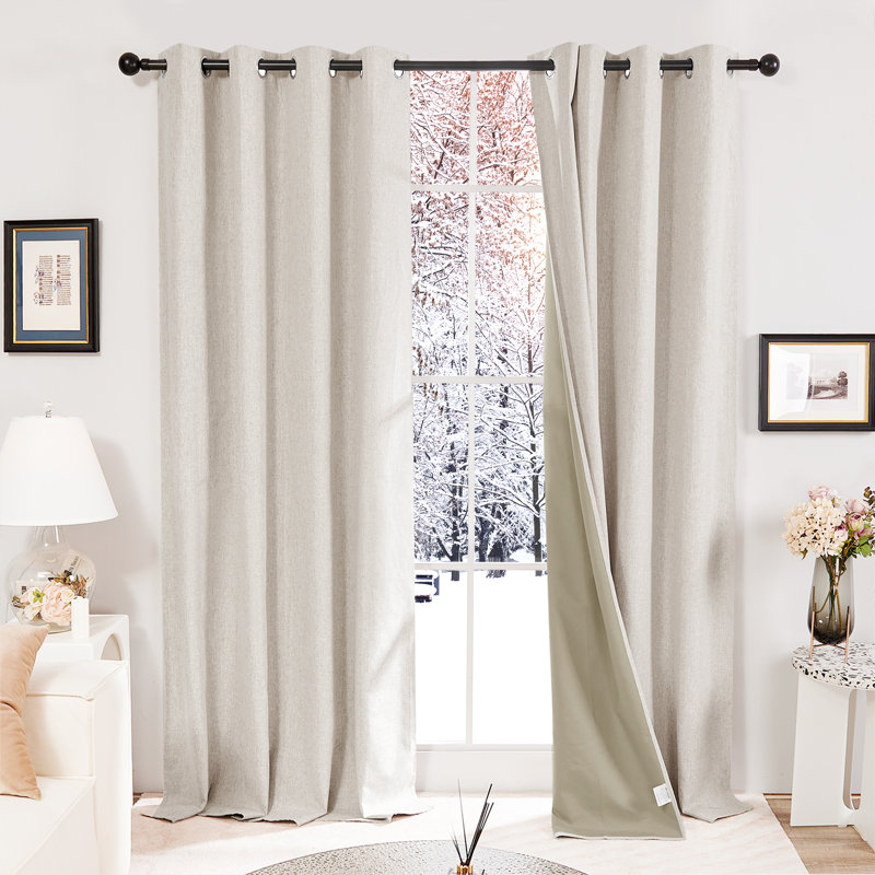 Lythrodontas Faux Linen Total Blackout Curtain Panels, 52" W x 84" H, Light Brown