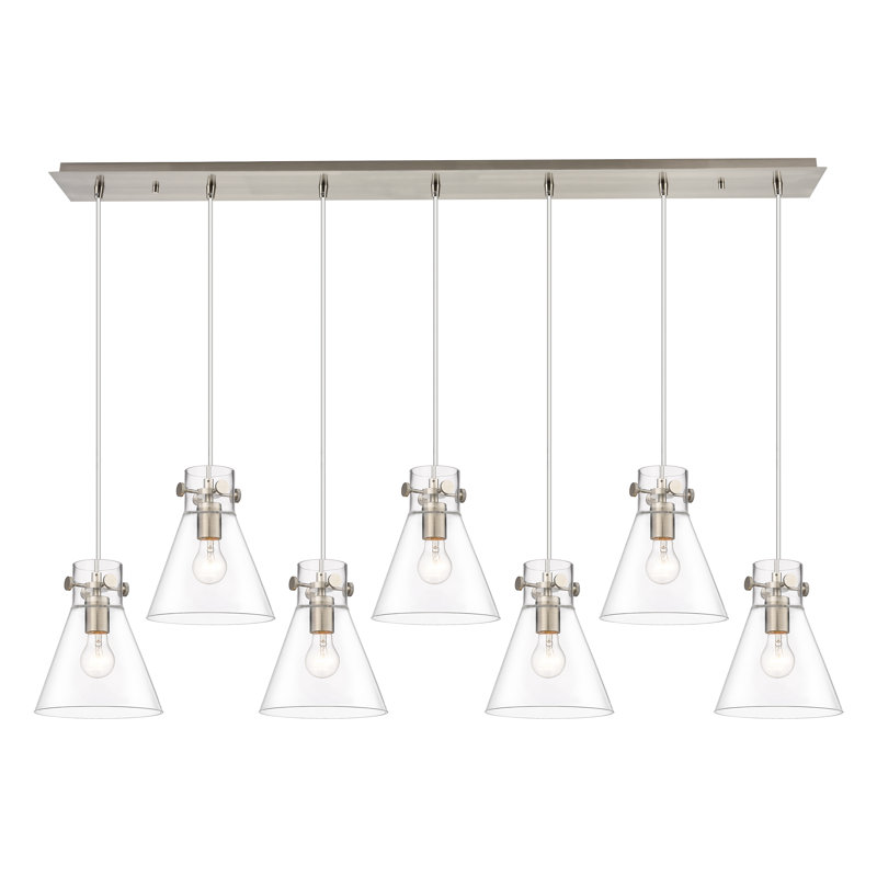 Luminaire suspendu conique à 7 lumières Amrith, Transparent, Nickel satiné brossé